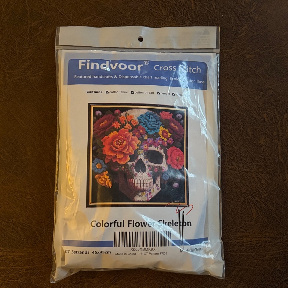 Findvoor Cross Stitch Kit "Colorful Flower Skeleton" 15.7x19.7 inch canvas